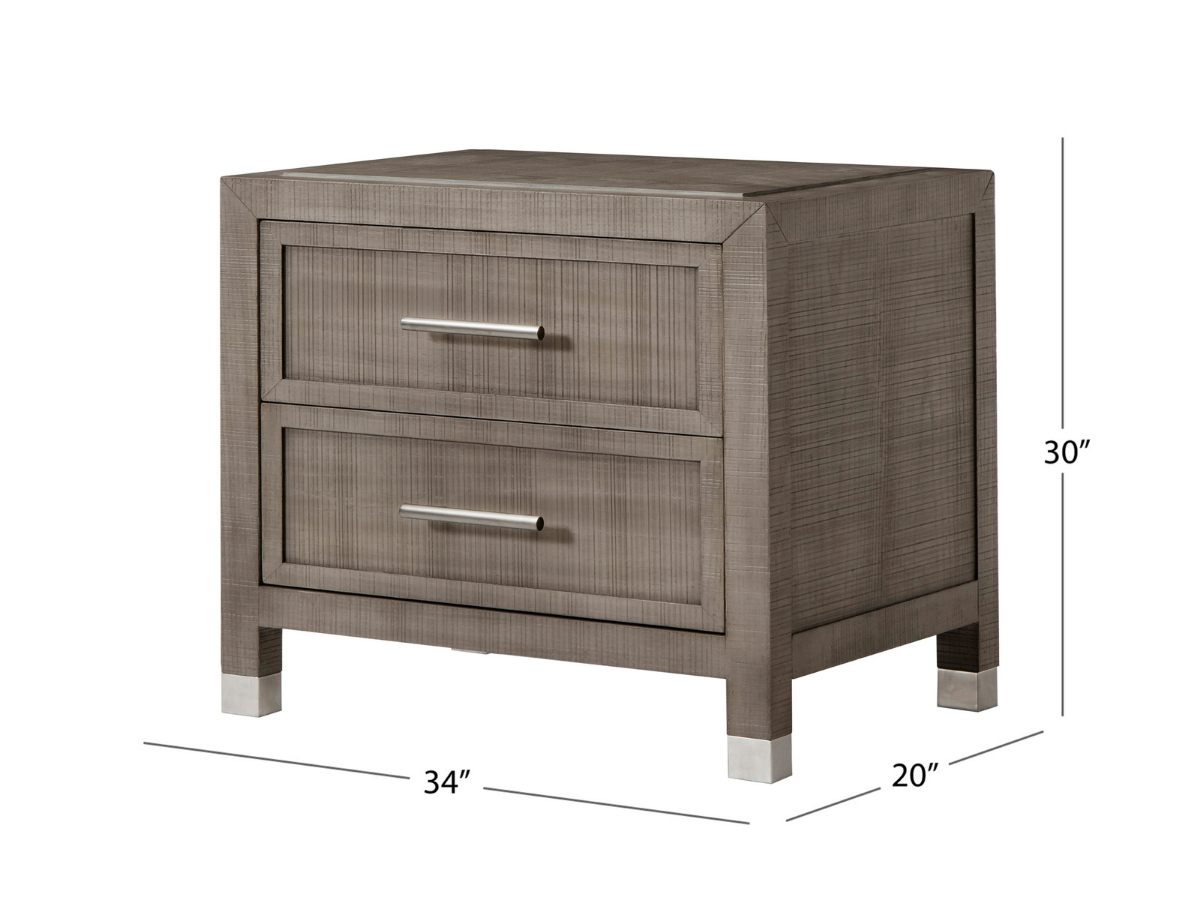 Bacara Modern Classic Wood Brushed 2 Drawer Nightstand - Gray