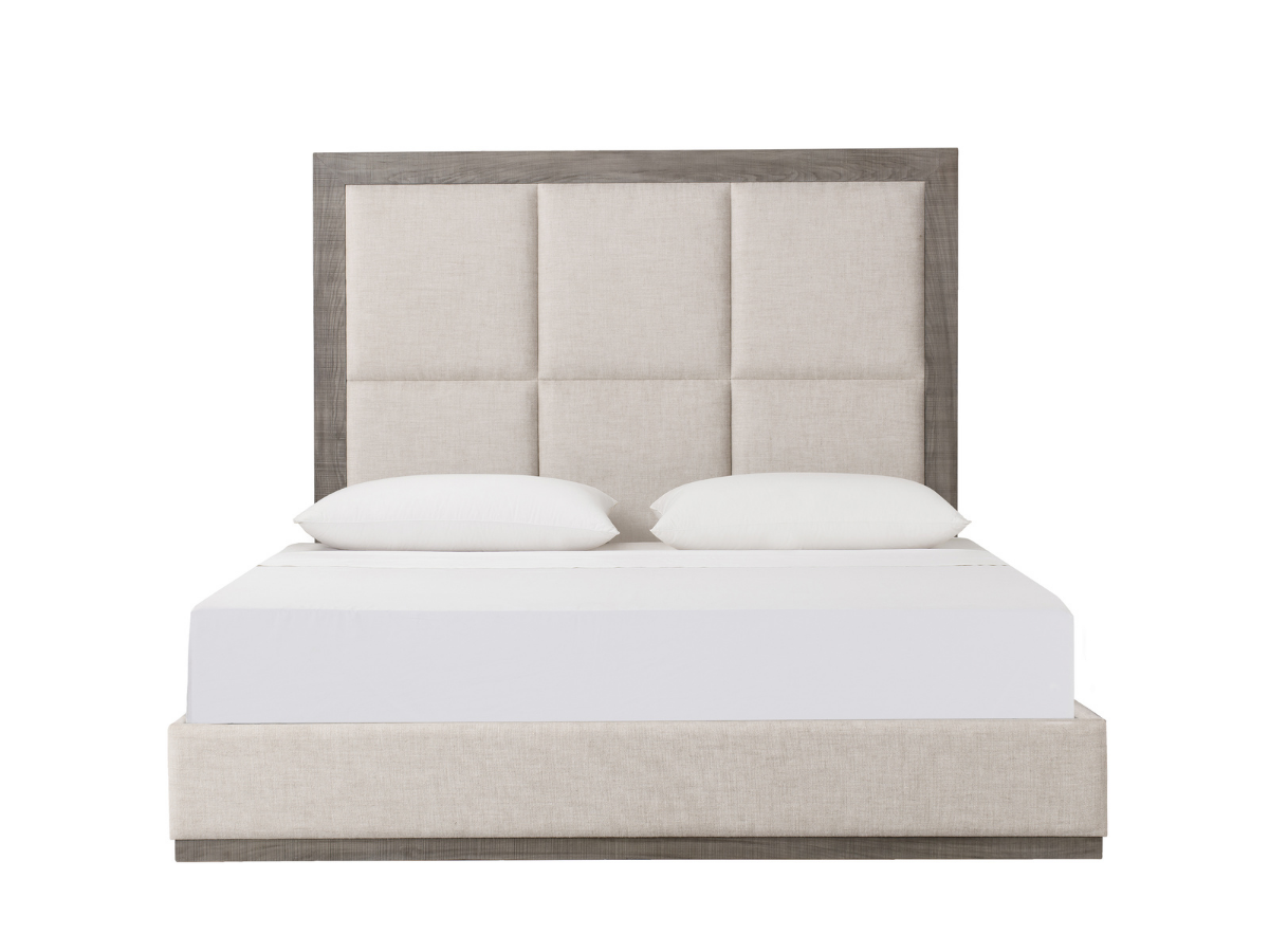 Bacara Modern Classic Wood Beige Upholstered Bed - Gray - Queen