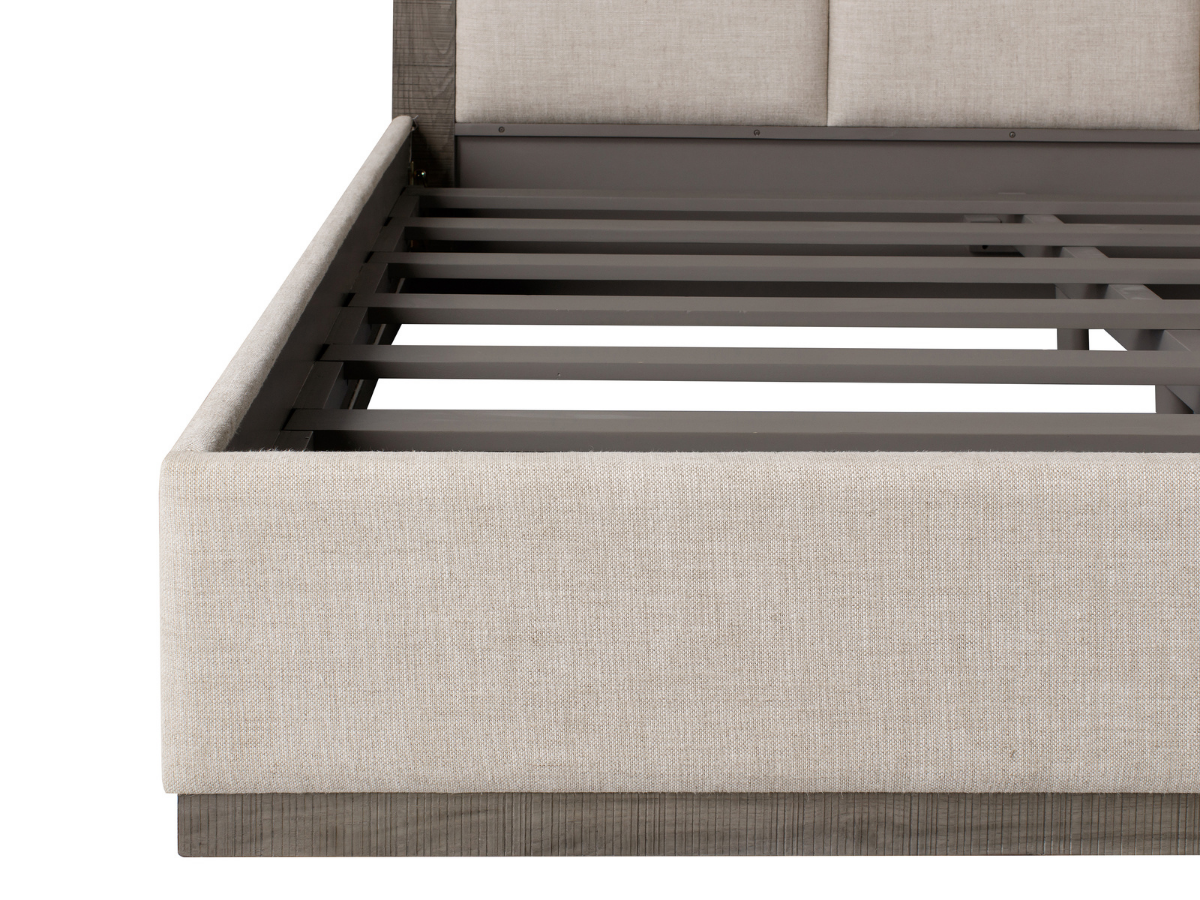 Bacara Modern Classic Wood Beige Upholstered Bed - Gray - Queen