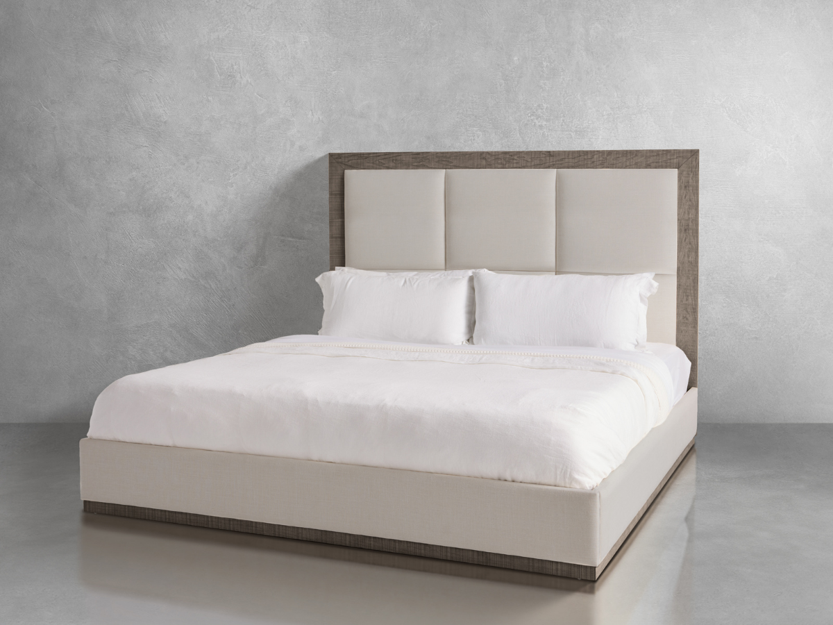 Bacara Modern Classic Wood Beige Upholstered Bed - Gray - Queen