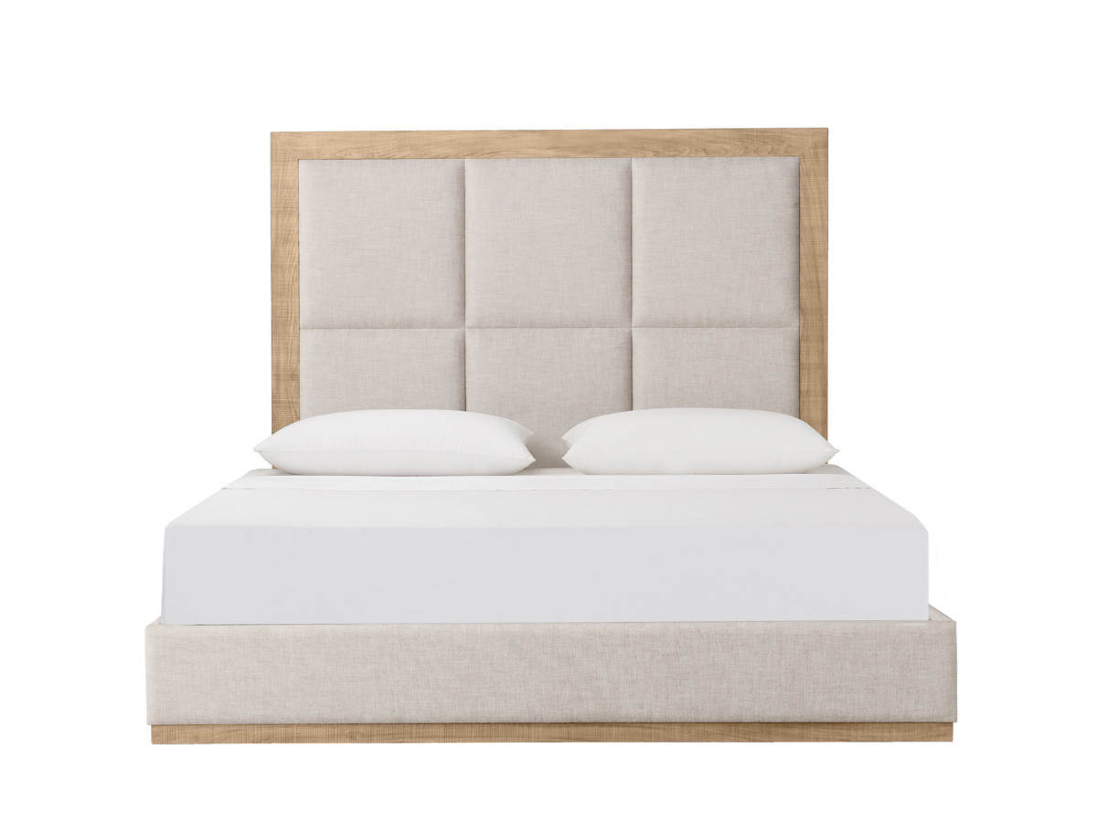 Bacara Modern Classic Wood Beige Upholstered Bed - Natural - Queen
