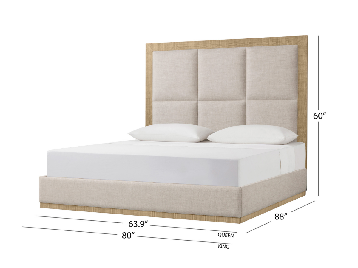 Bacara Modern Classic Wood Beige Upholstered Bed - Natural - Queen