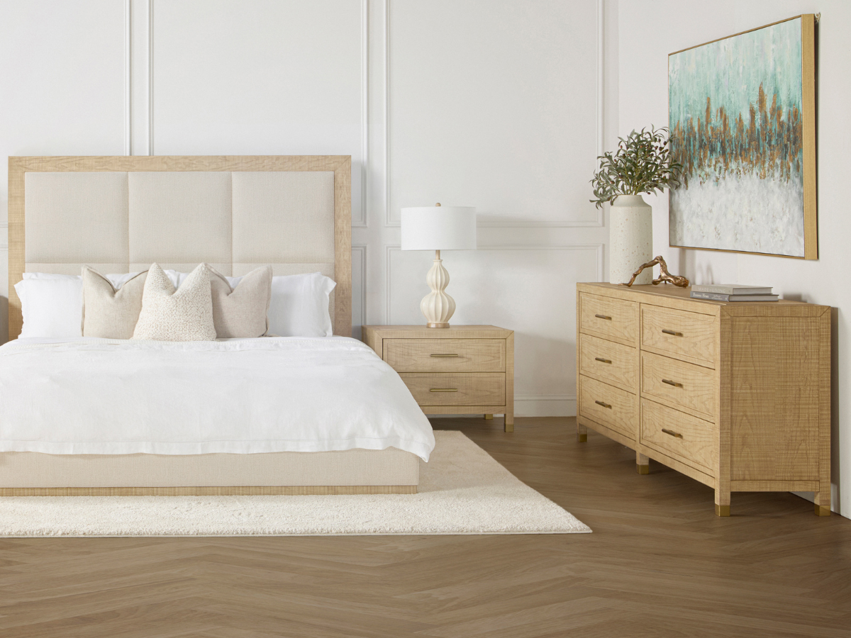 Bacara Modern Classic Wood Beige Upholstered Bed - Natural - King