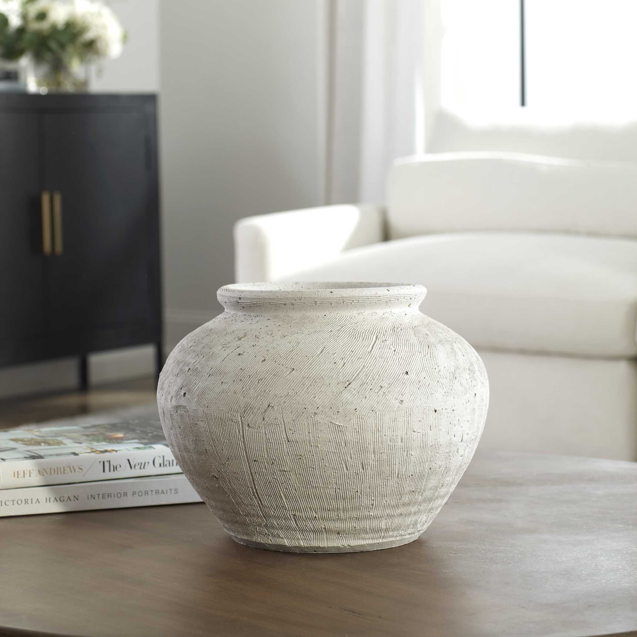Abbyson Home Floreana Round White Vase