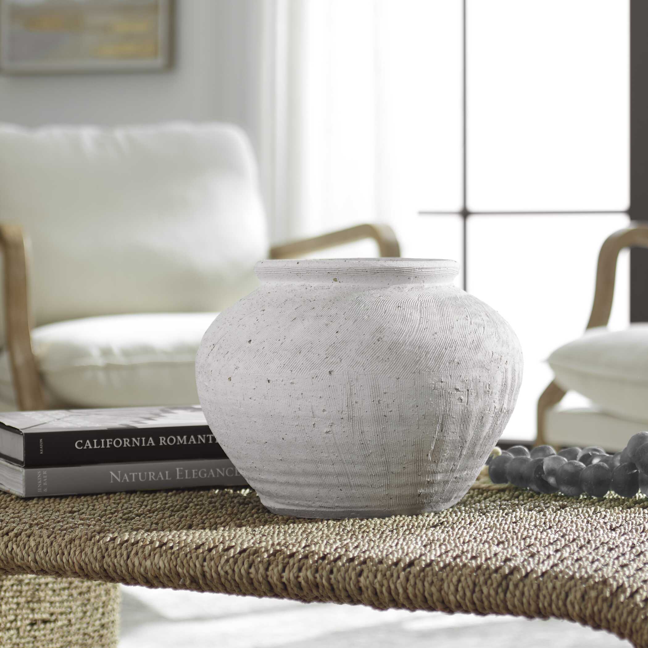 Abbyson Home Floreana Round White Vase