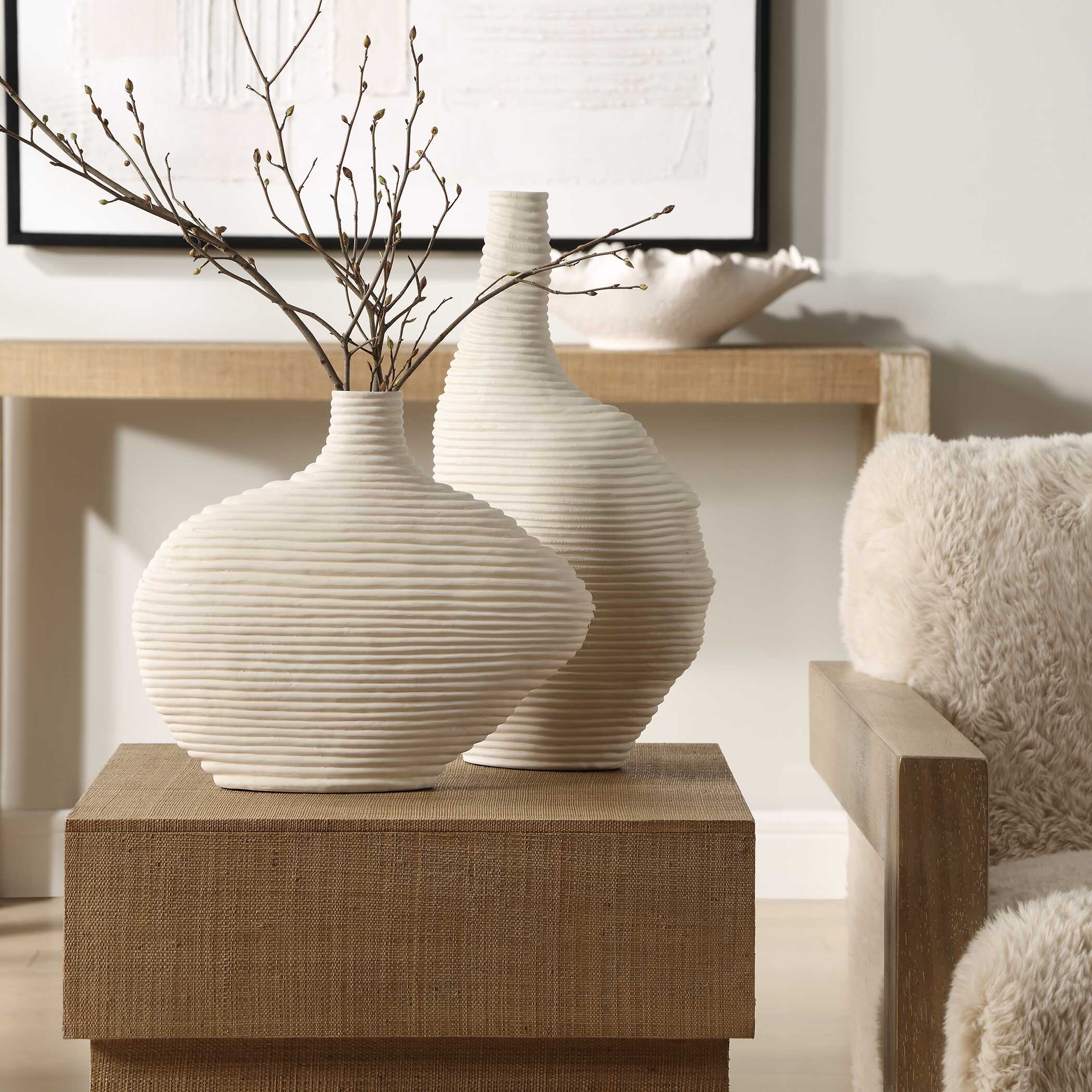 Abbyson Home Duostacked Matte White Vases Set/2