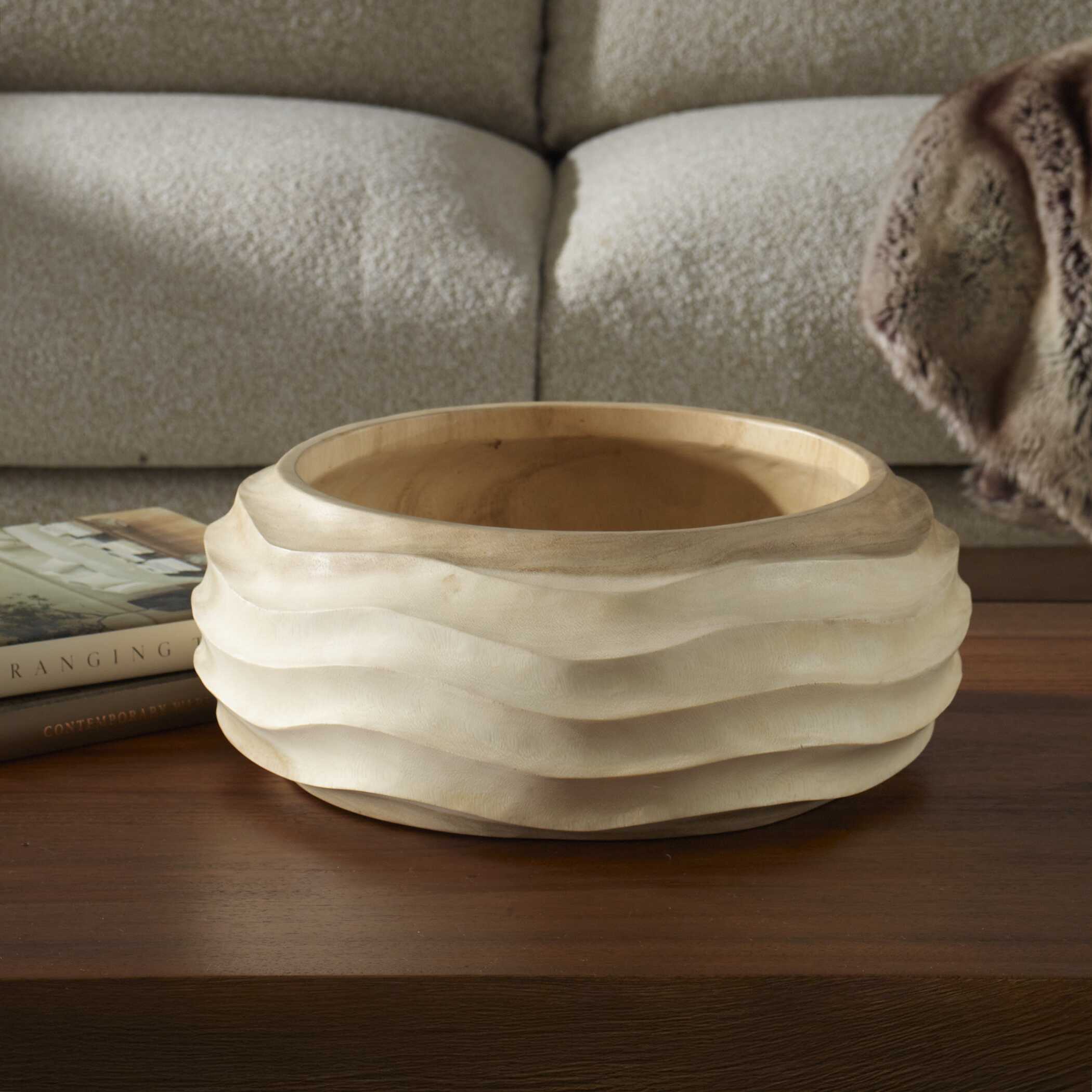 Abbyson Home Waveform Bleached Wood Bowl