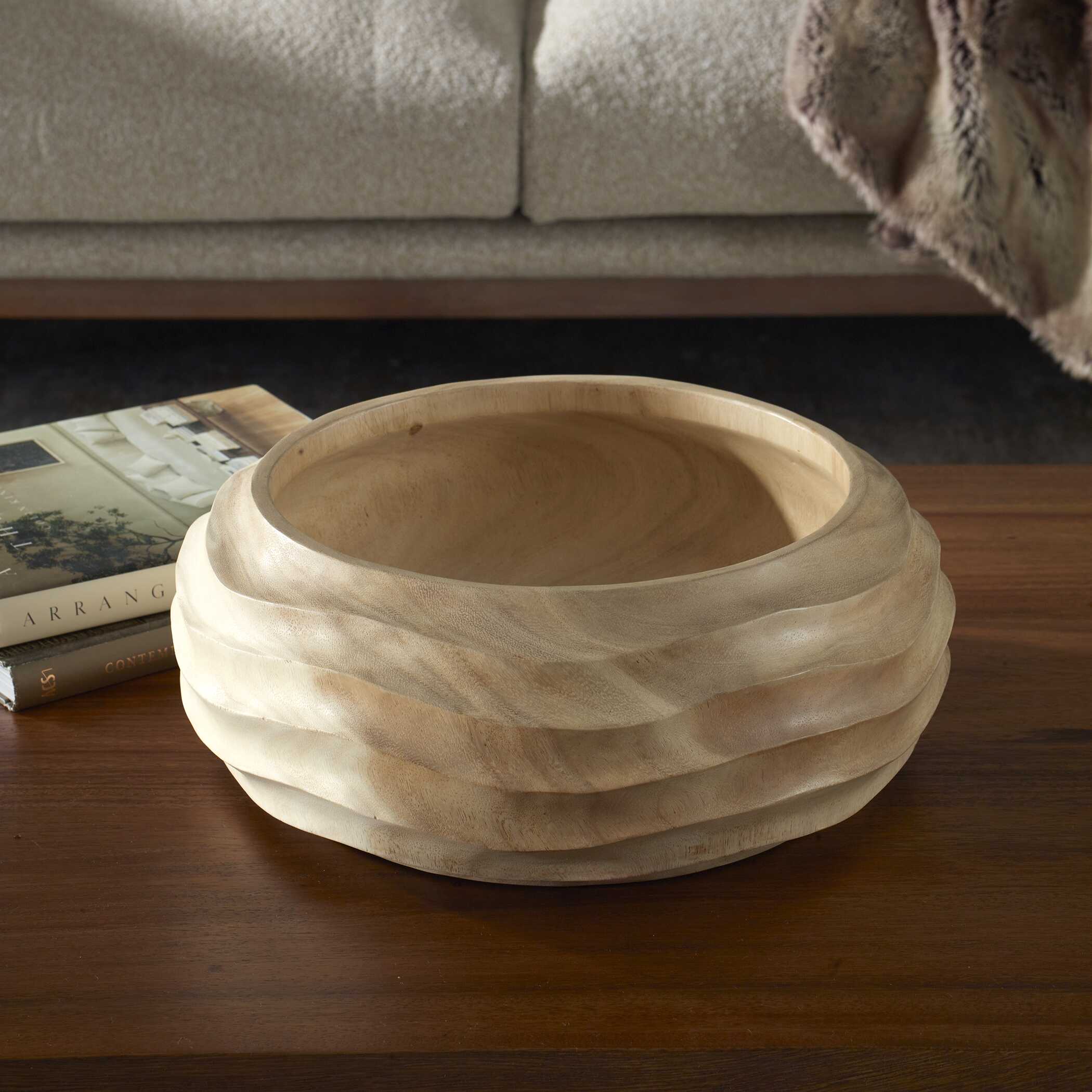 Abbyson Home Waveform Bleached Wood Bowl