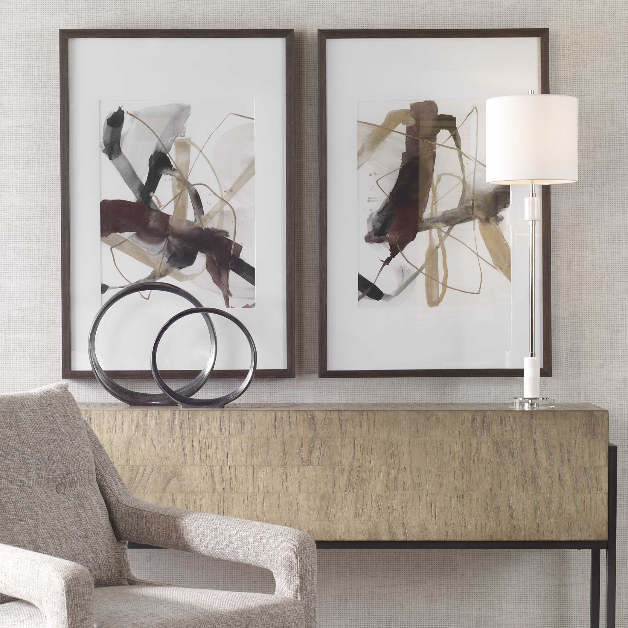 Abbyson Home Burgundy Interjection Abstract Prints Set/2