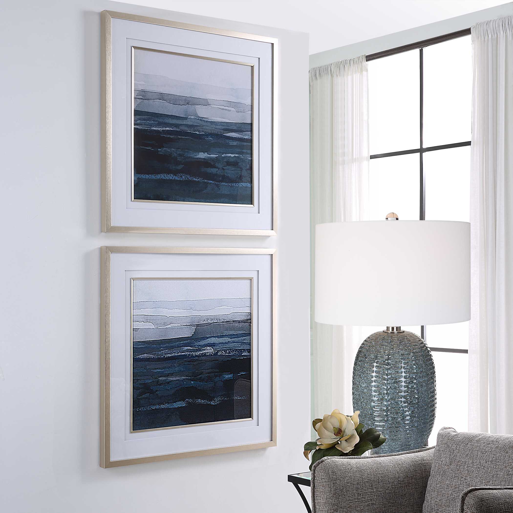 Abbyson Home Rising Blue Abstract Framed Prints Set/2