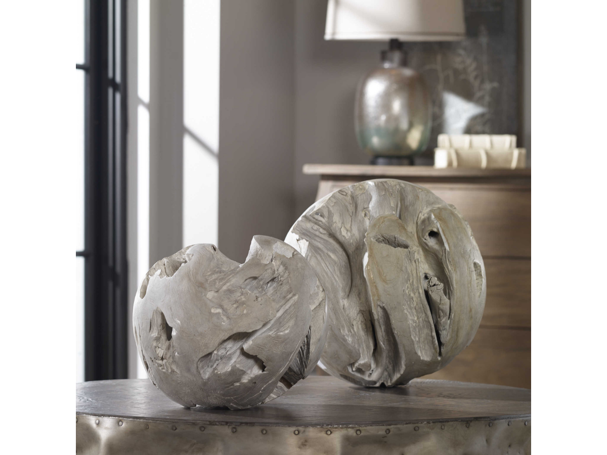 Abbyson Home Ezra Teak Balls, Set of 2