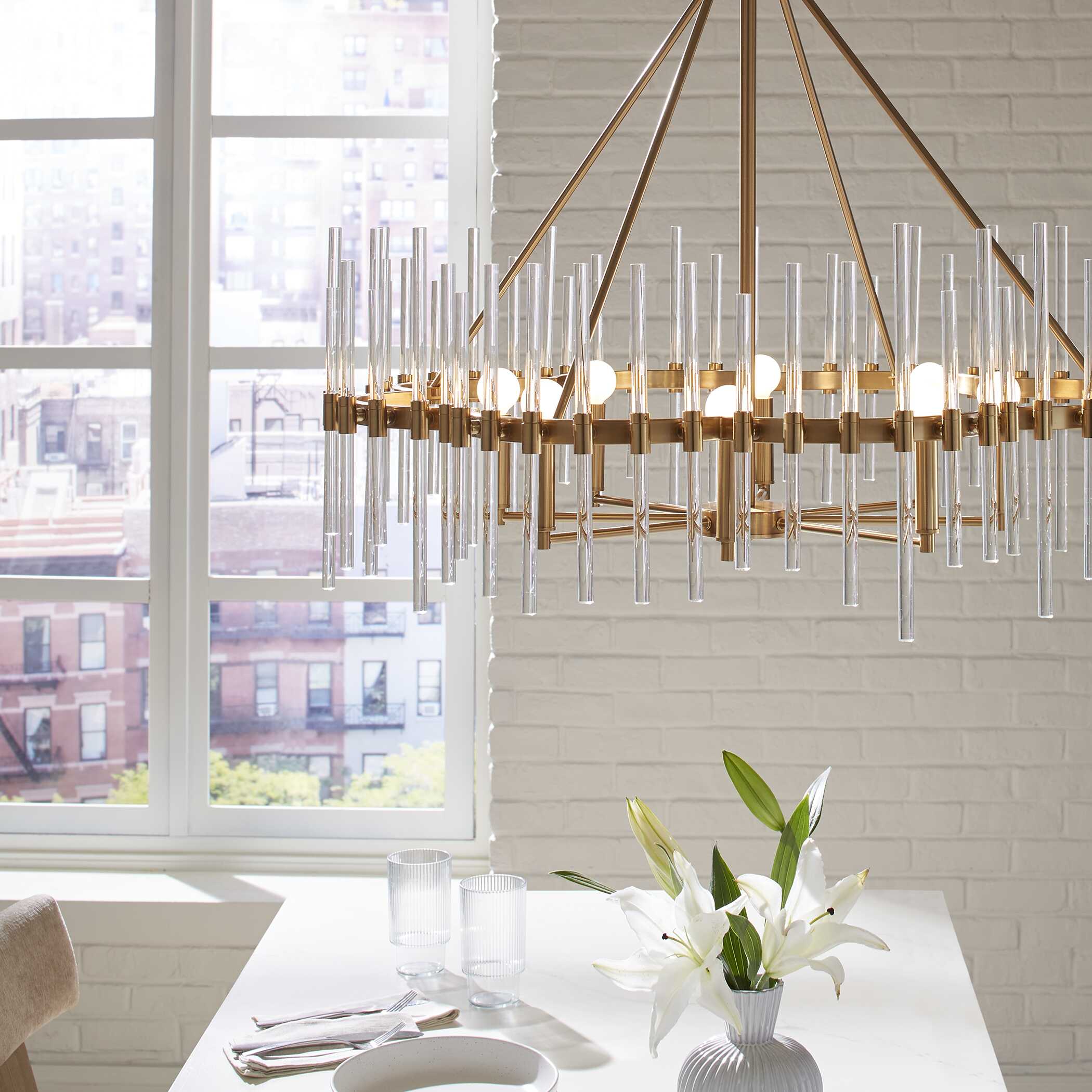 Abbyson Home Crystal Stick 8 Light Brass Chandelier
