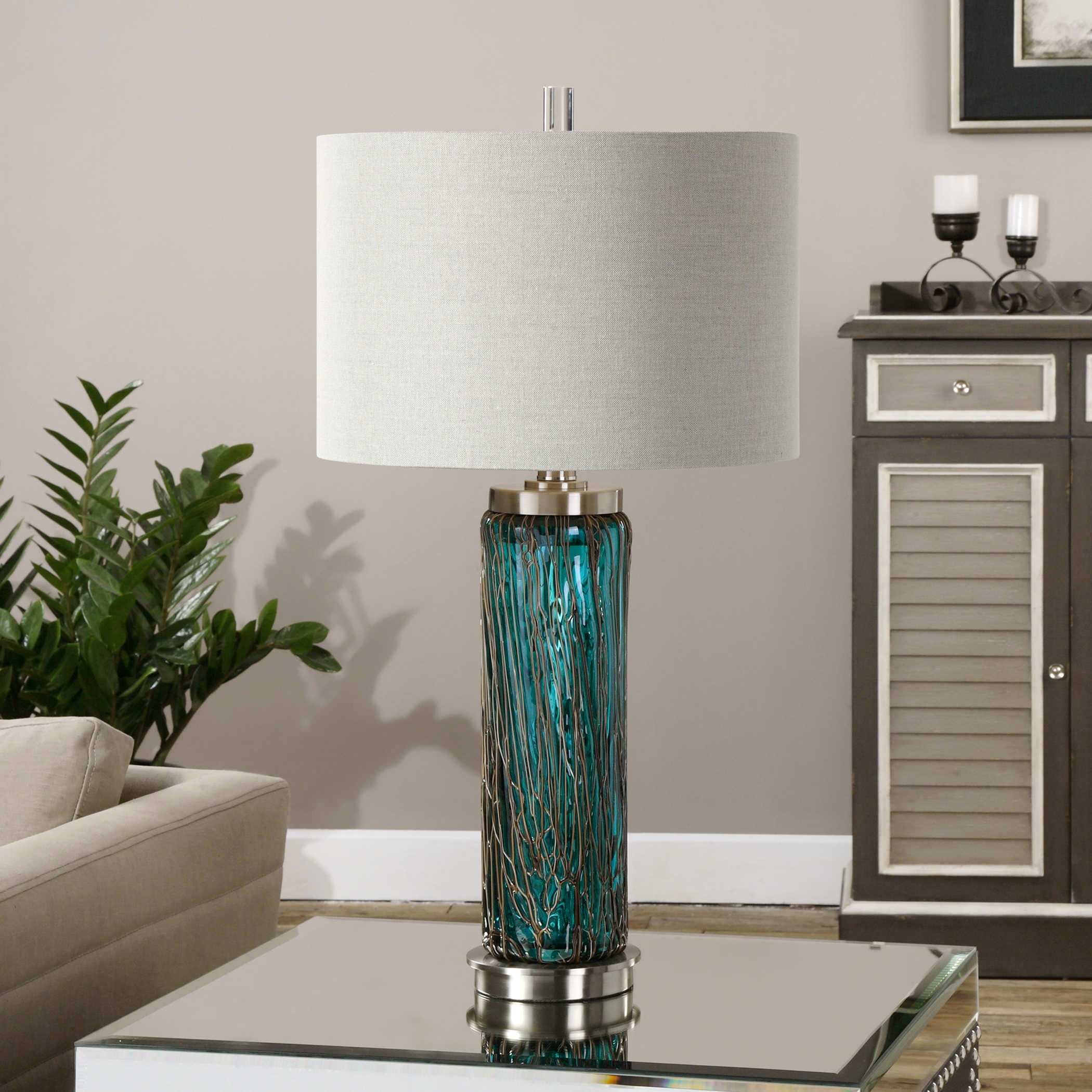 Abbyson Home Almanzora Blue Glass Lamp