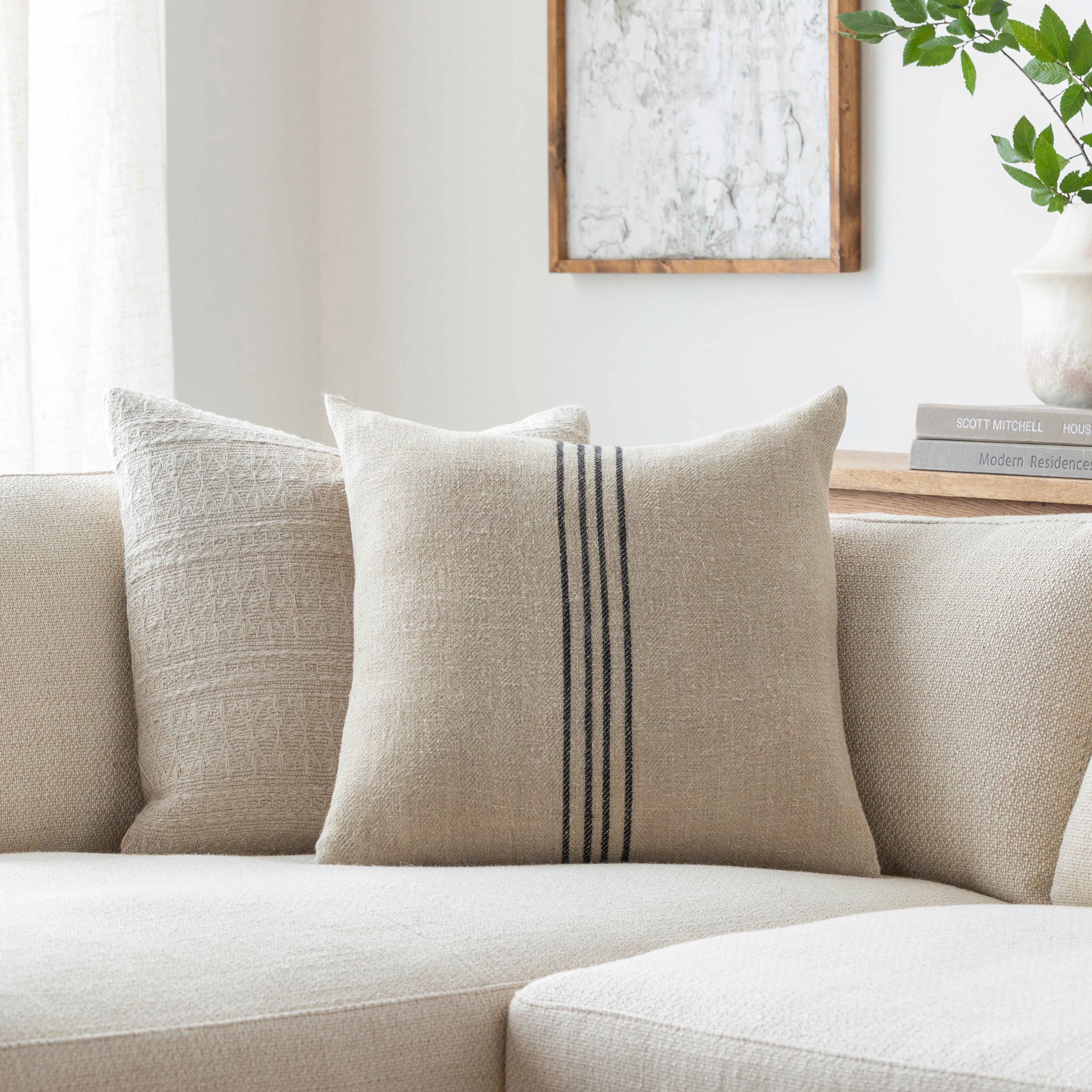 Becki Owens Brett Black Striped 18" x 18" Accent Pillow with Down Insert