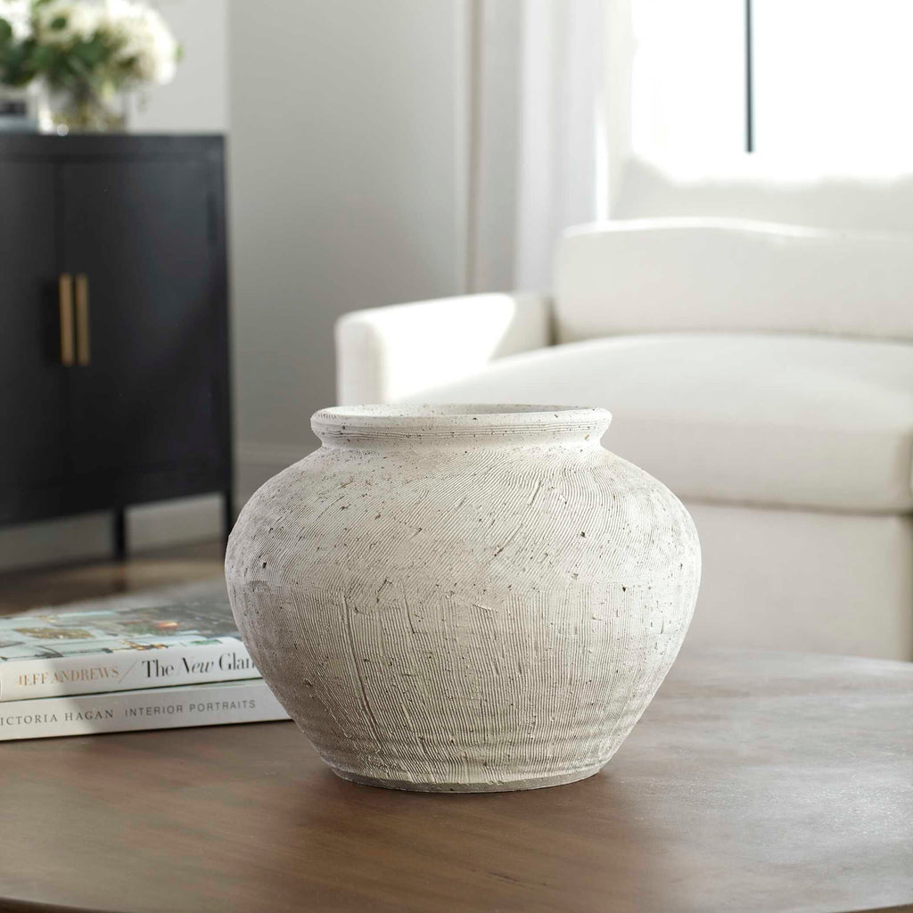 Abbyson Home Floreana Round White Vase