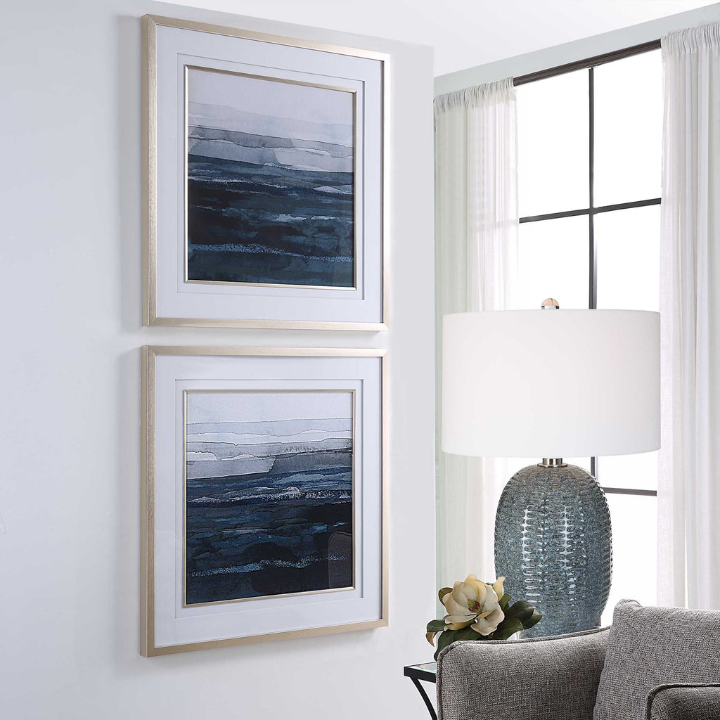 Abbyson Home Rising Blue Abstract Framed Prints Set/2