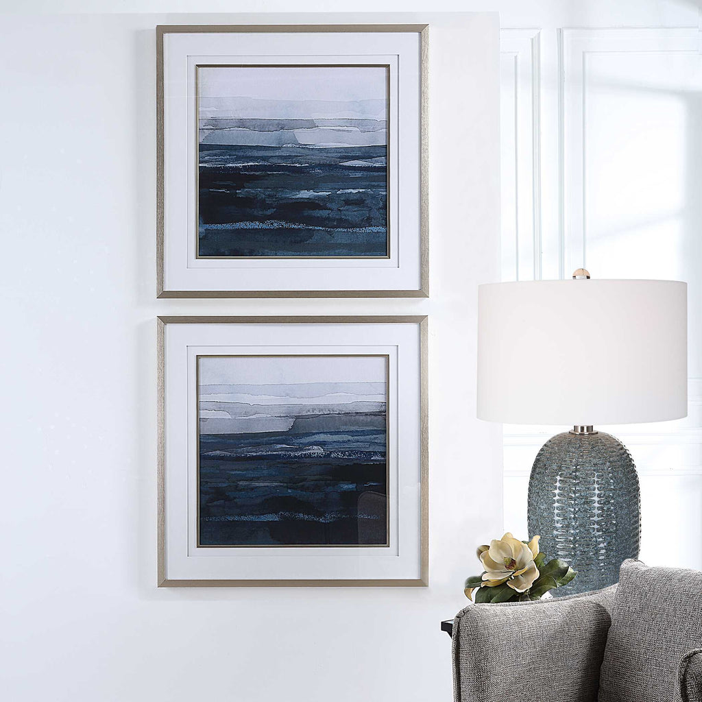 Abbyson Home Rising Blue Abstract Framed Prints Set/2
