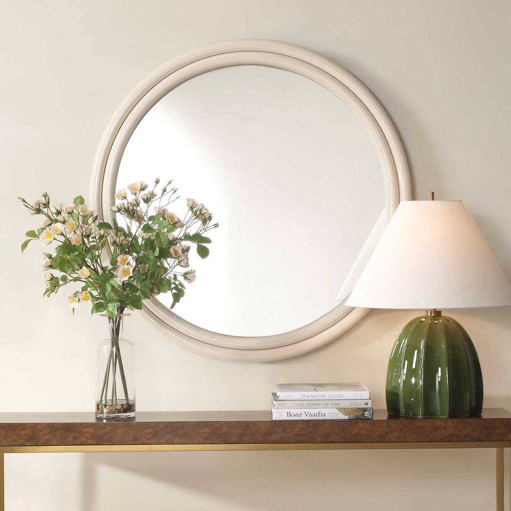 Abbyson Home Florian Warm White Round Mirror