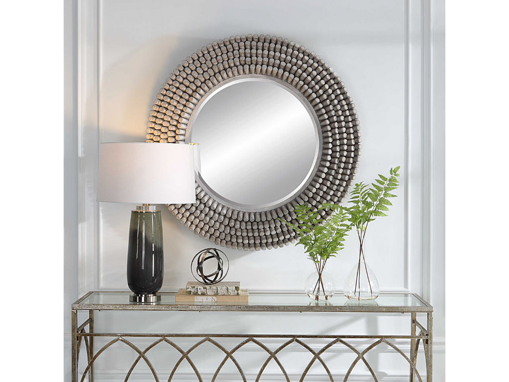 Abbyson Home Polaris Round Gray Mirror